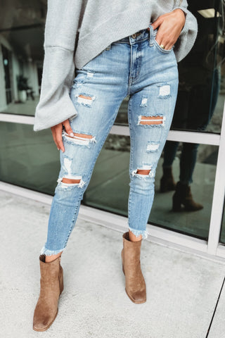 KANCAN Unfinished Business Sharkbite Cropped Jeans - Simply Me Boutique