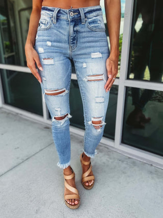 KANCAN Unfinished Business Sharkbite Cropped Jeans - Simply Me Boutique