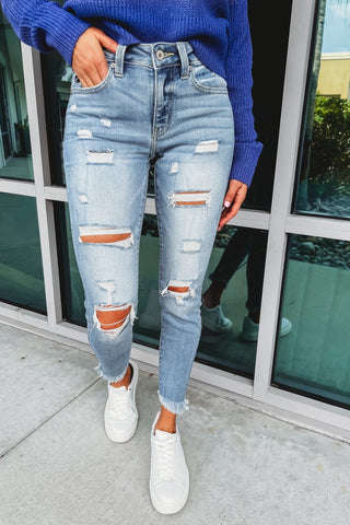 KANCAN Unfinished Business Sharkbite Cropped Jeans - Simply Me Boutique