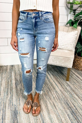 KANCAN Unfinished Business Sharkbite Cropped Jeans - Simply Me Boutique