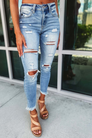 KANCAN Unfinished Business Sharkbite Cropped Jeans - Simply Me Boutique