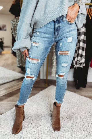 KANCAN Unfinished Business Sharkbite Cropped Jeans - Simply Me Boutique