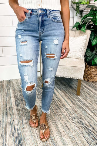 KANCAN Unfinished Business Sharkbite Cropped Jeans - Simply Me Boutique