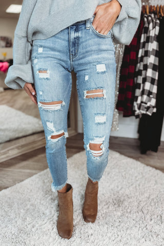 KANCAN Unfinished Business Sharkbite Cropped Jeans - Simply Me Boutique