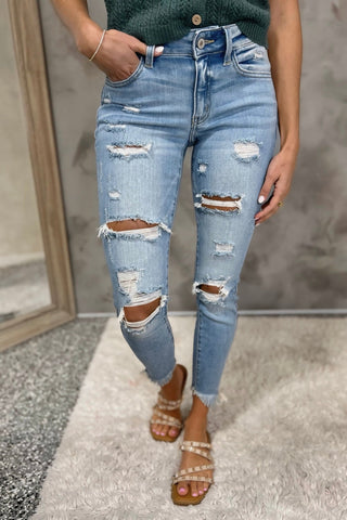 KANCAN Unfinished Business Sharkbite Cropped Skinny Jeans - Simply Me Boutique