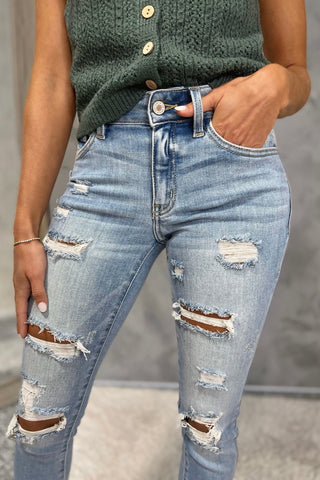 KANCAN Unfinished Business Sharkbite Cropped Skinny Jeans - Simply Me Boutique