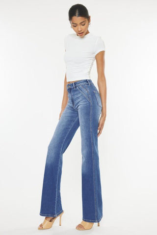 KANCAN Victoria Ultra High Rise Flare Jeans (Med Wash) - Simply Me Boutique