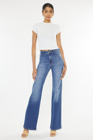 KANCAN Victoria Ultra High Rise Flare Jeans (Med Wash) - Simply Me Boutique