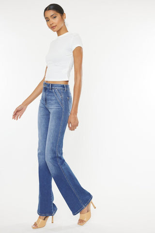 KANCAN Victoria Ultra High Rise Flare Jeans (Med Wash) - Simply Me Boutique