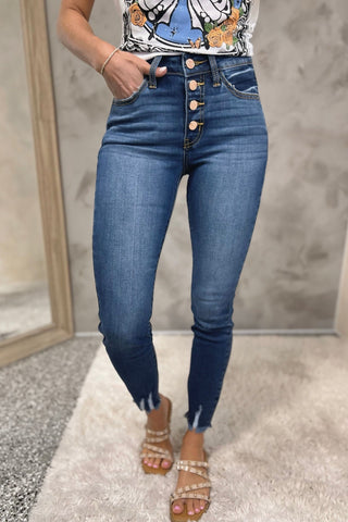 KANCAN Won't Back Down Rose Gold Button Skinny Jeans - Simply Me Boutique