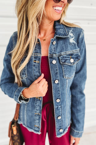 KANCAN Zoey Fray Hem Denim Jean Jacket 2 COLORS! - Simply Me Boutique