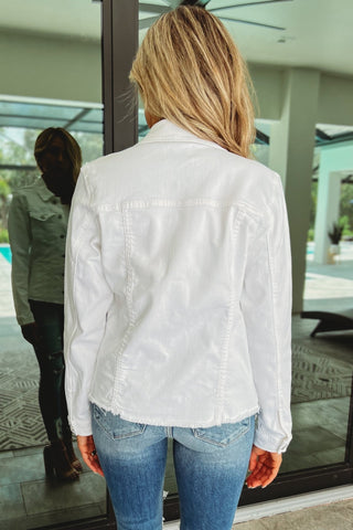 KANCAN Zoey Frayed Hem White Jean Jacket - Simply Me Boutique