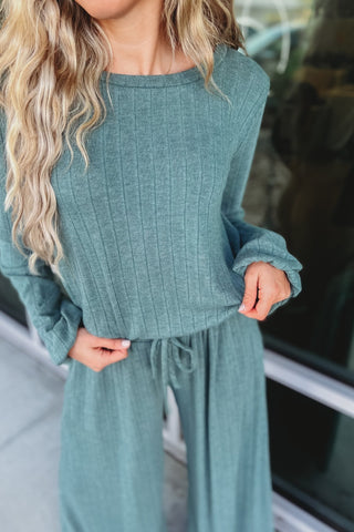 Keep a Secret SEAFOAM Ribbed Pants Lounge Set - Simply Me Boutique