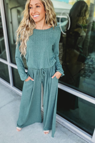 Keep a Secret SEAFOAM Ribbed Pants Lounge Set - Simply Me Boutique