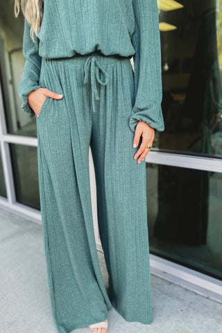 Keep a Secret SEAFOAM Ribbed Pants Lounge Set - Simply Me Boutique