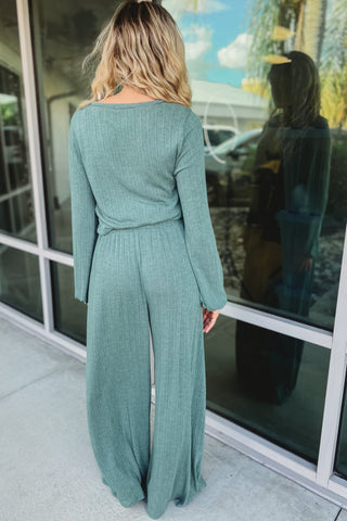 Keep a Secret SEAFOAM Ribbed Pants Lounge Set - Simply Me Boutique