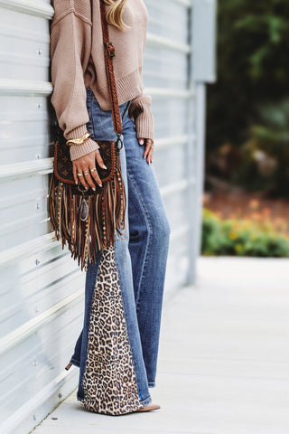 Kenzie Mid Rise Super Flare Leopard Jeans - Simply Me Boutique