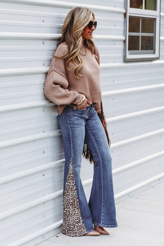 Kenzie Mid Rise Super Flare Leopard Jeans - Simply Me Boutique