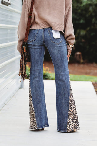 Kenzie Mid Rise Super Flare Leopard Jeans - Simply Me Boutique