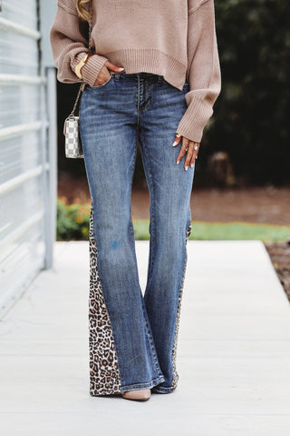 Kenzie Mid Rise Super Flare Leopard Jeans - Simply Me Boutique