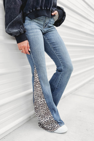 Kenzie Mid Rise Super Flare With Side Leopard - Simply Me Boutique