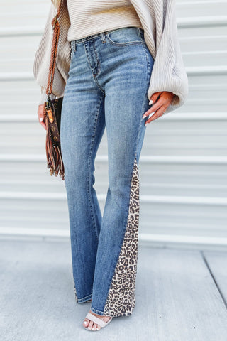 Kenzie Mid Rise Super Flare With Side Leopard - Simply Me Boutique