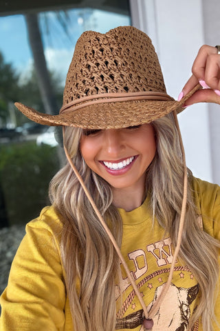 Khaki Brown Straw Cowboy Hat - Simply Me Boutique