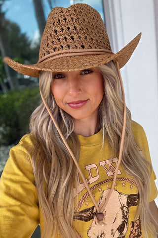 Khaki Brown Straw Cowboy Hat - Simply Me Boutique