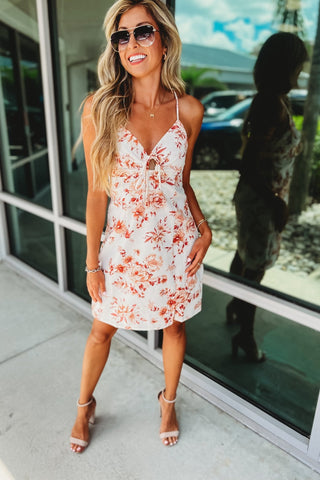 Lace Up Sweetheart Neck Floral Dress - Simply Me Boutique