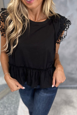 Lace Whisper Ruffle Hem Crochet Sleeve Top 2 COLORS! - Simply Me Boutique