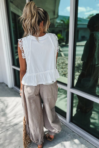 Lace Whisper Ruffle Hem Crochet Sleeve Top - Simply Me Boutique