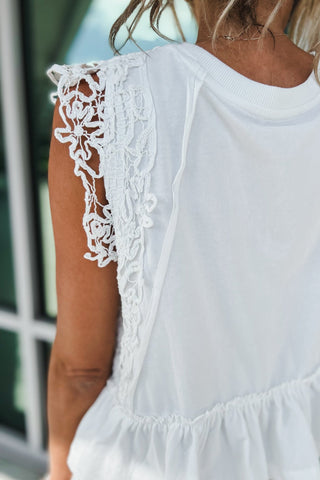 Lace Whisper Ruffle Hem Crochet Sleeve Top - Simply Me Boutique