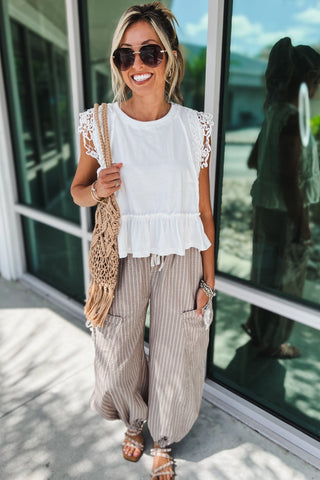 Lace Whisper Ruffle Hem Crochet Sleeve Top - Simply Me Boutique