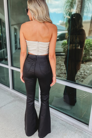 Lainey Black Faux Leather Flares - Simply Me Boutique