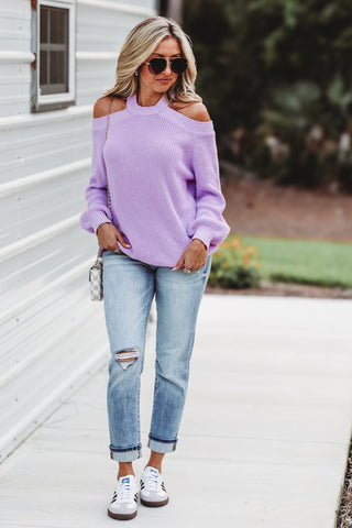 Lavender Just Another Day Cold Shoulder Sweater - Simply Me Boutique