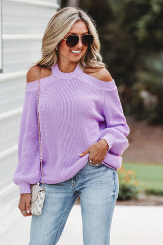 Lavender Just Another Day Cold Shoulder Sweater - Simply Me Boutique