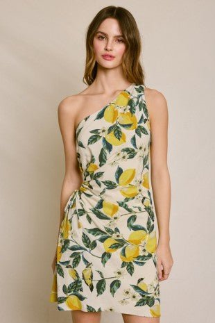 Lemon Drop One Shoulder Ruched Dress - Simply Me Boutique
