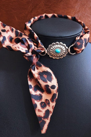 Leopard and Turquoise Scarf Necklace - Simply Me Boutique