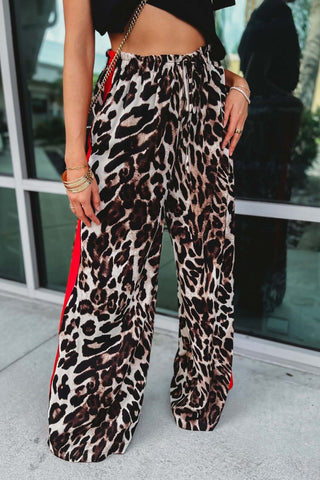 Leopard Straight Pants With Red Stripes - Simply Me Boutique