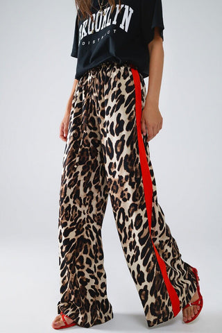 Leopard Straight Pants With Red Stripes - Simply Me Boutique