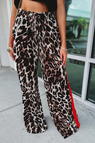 Leopard Straight Pants With Red Stripes - Simply Me Boutique