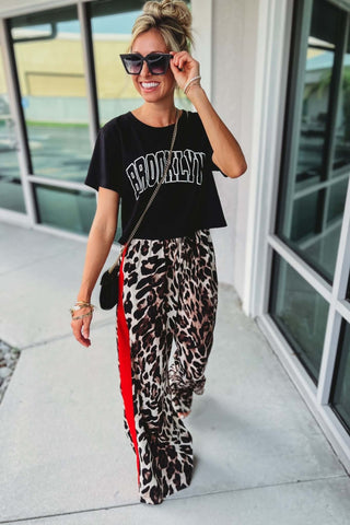 Leopard Straight Pants With Red Stripes - Simply Me Boutique