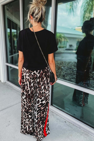 Leopard Straight Pants With Red Stripes - Simply Me Boutique