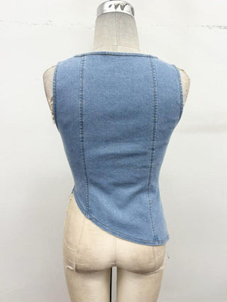 Light Wash Need It Now Asymmetrical Denim Top - Simply Me Boutique