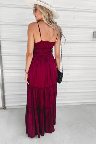 Lighter than a Feather Tiered Maxi Dress (Wine) - Simply Me Boutique