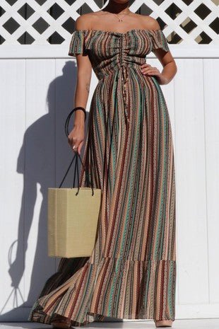 Like A Wildflower Off Shoulder Striped Maxi Dress - Simply Me Boutique