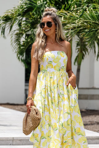 Limoncello Dreams Strapless Midi Dress - Simply Me Boutique