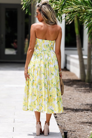 Limoncello Dreams Strapless Midi Dress - Simply Me Boutique