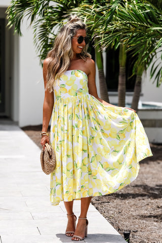 Limoncello Dreams Strapless Midi Dress - Simply Me Boutique