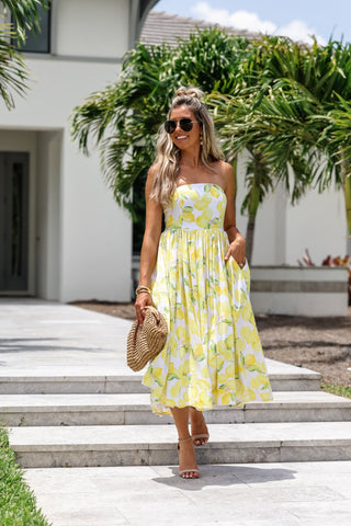 Limoncello Dreams Strapless Midi Dress - Simply Me Boutique